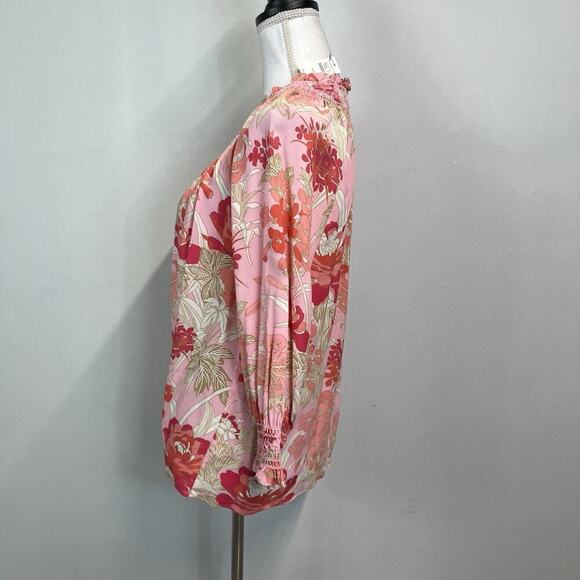 Talbots Blouse size Extra Small Pink Coral Floral Smocked Peasant Boho Wedding - Picture 6 of 8